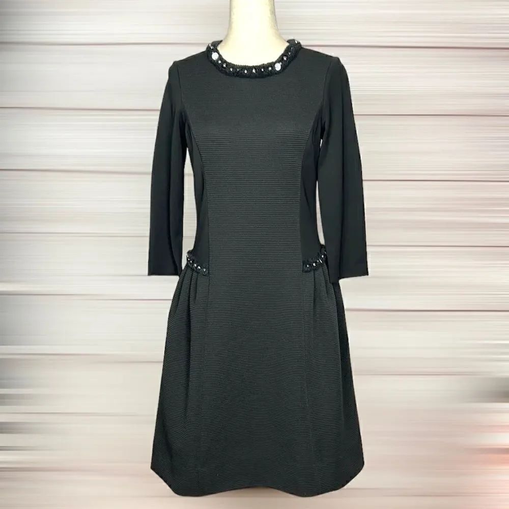 Rickie Freeman for Teri Jon Black Raw Edge Trim Sheath Dress size 8